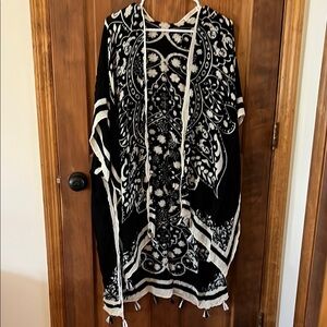 Black and cream Floral Kimono Swimsuit Coverup One Size